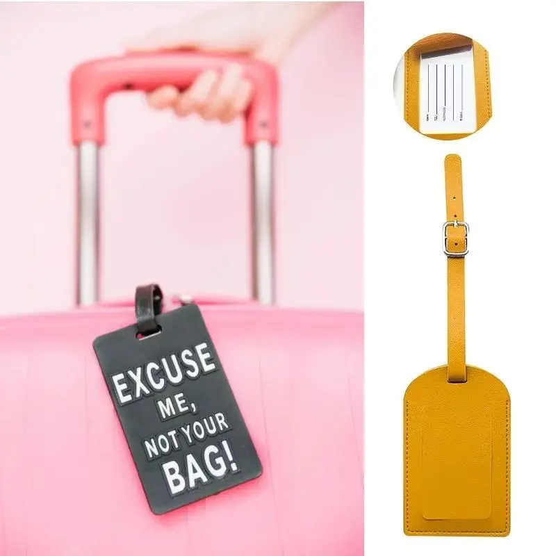 2Pcs Women Men PU Leather Luggage Tag Suitcase Identifier Label Baggage Boarding Bag Tag Name ID Address Holder Travel Accessori