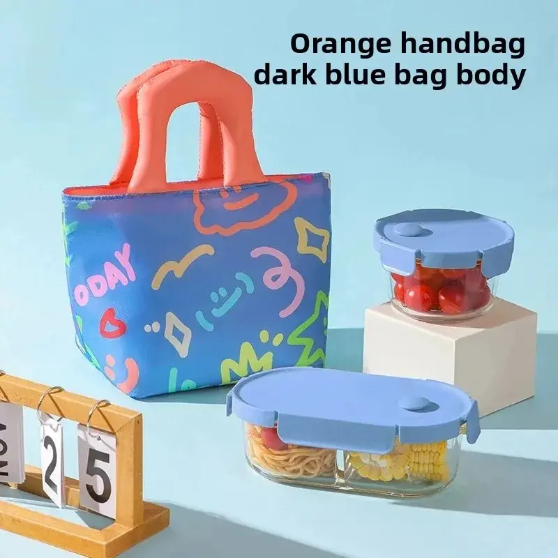 1pcs Oxford Fabric Lunch Tote for Students & Office Doodle Meal Bag with Thermal Compartment Leakproof Lunch Box Carrier