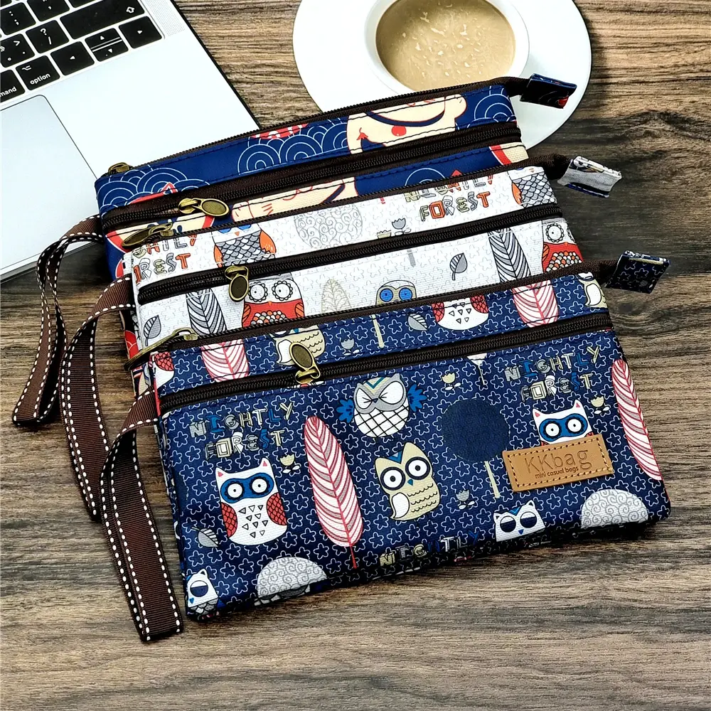 Women Polyester Cartoon Print Keychain Wallet Small Card Organizer Key Pouch Ladies Money Bag Coin Purse for Children Girls Boys