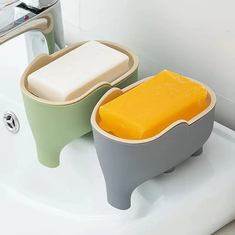 Soap Box NEW Double Layer Creative Cute Elephant Bathroom Accessories Home Decorative Children Students Waterproof Drain Rack