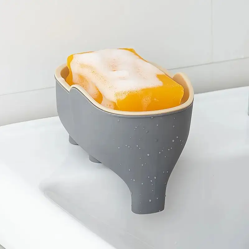 Soap Box NEW Double Layer Creative Cute Elephant Bathroom Accessories Home Decorative Children Students Waterproof Drain Rack