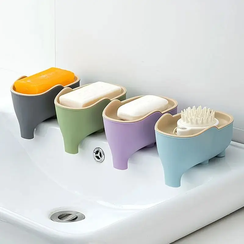Soap Box NEW Double Layer Creative Cute Elephant Bathroom Accessories Home Decorative Children Students Waterproof Drain Rack