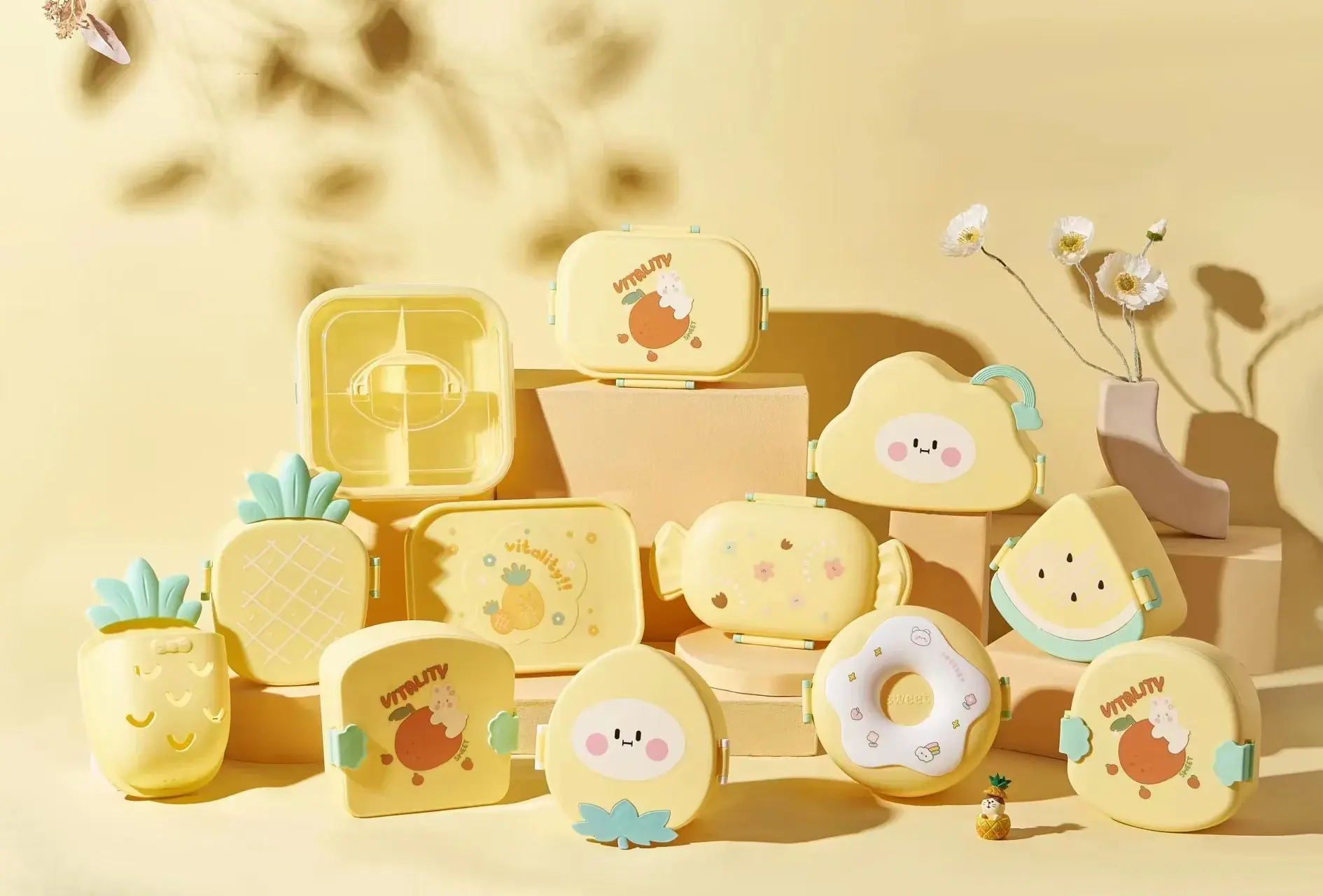 Kawaii Portable Lunch Box For Girls School Kids Plastic Picnic Bento Box Microwave Food Box With Compartments Storage Containers