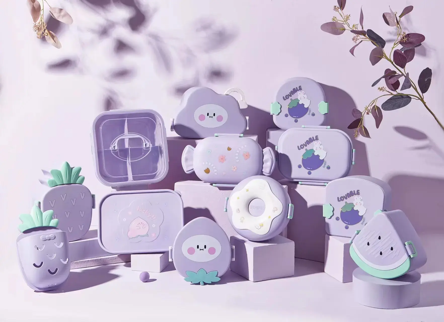 Kawaii Portable Lunch Box For Girls School Kids Plastic Picnic Bento Box Microwave Food Box With Compartments Storage Containers