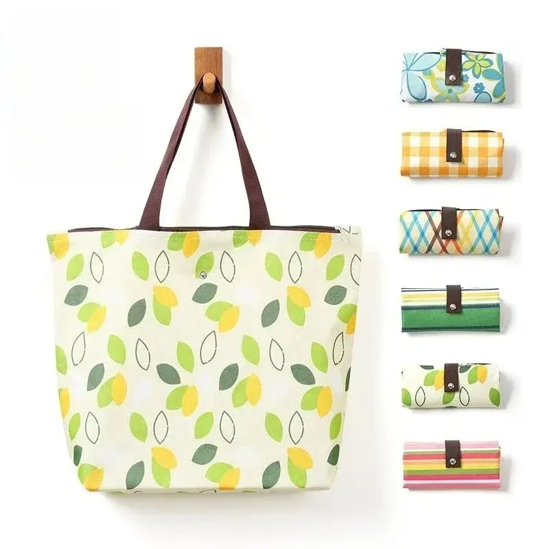 Portable Waterproof Oxford Foldable Reusable Shopping Supermarket Storage Bag Travel Beach Bag Hand-Carrying Fabric Bag