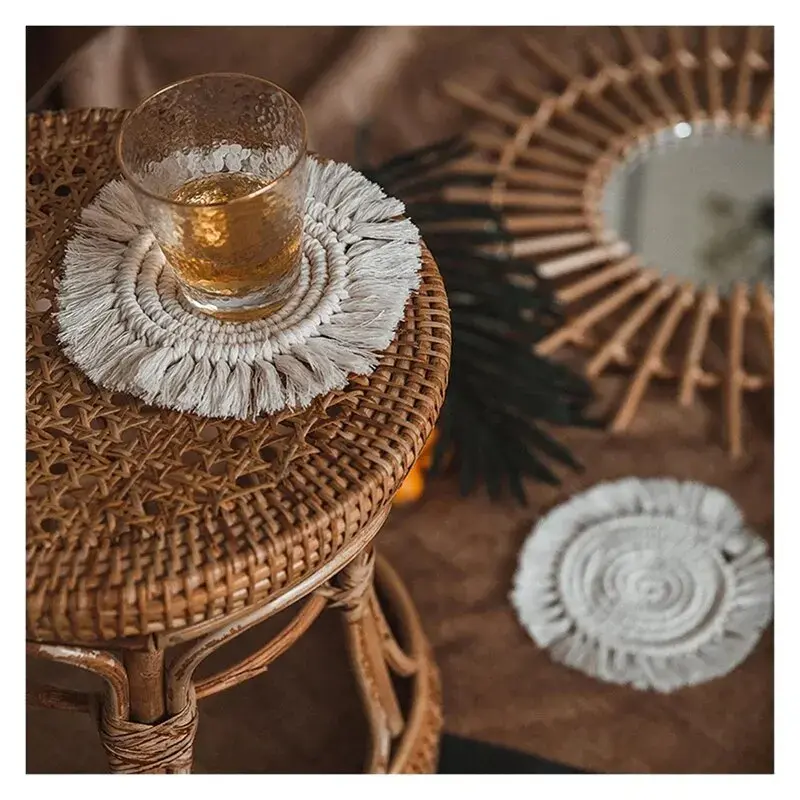 5Pcs Cotton Braid Coaster Bohemia Style Handmade Macrame Cup Cushion placemats For Table Non-slip Cup Mat Placemat