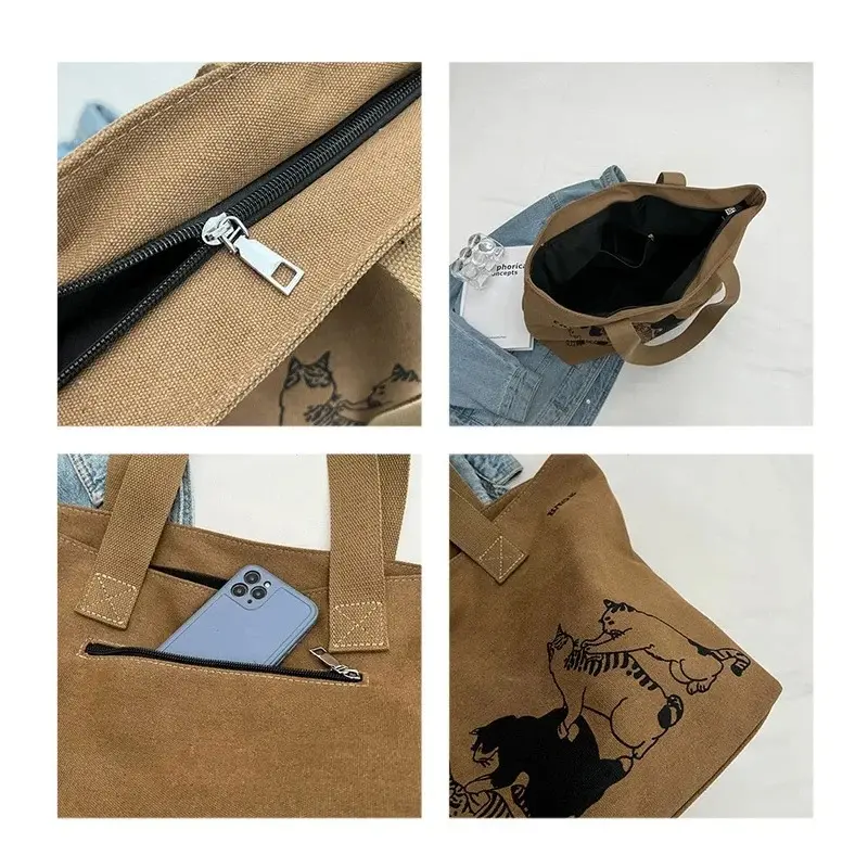 Women's Canvas Tote Bag Fashionable Spacious Durable Shoulder Bag with Zipper Closure and Classic Design Perfect for Work