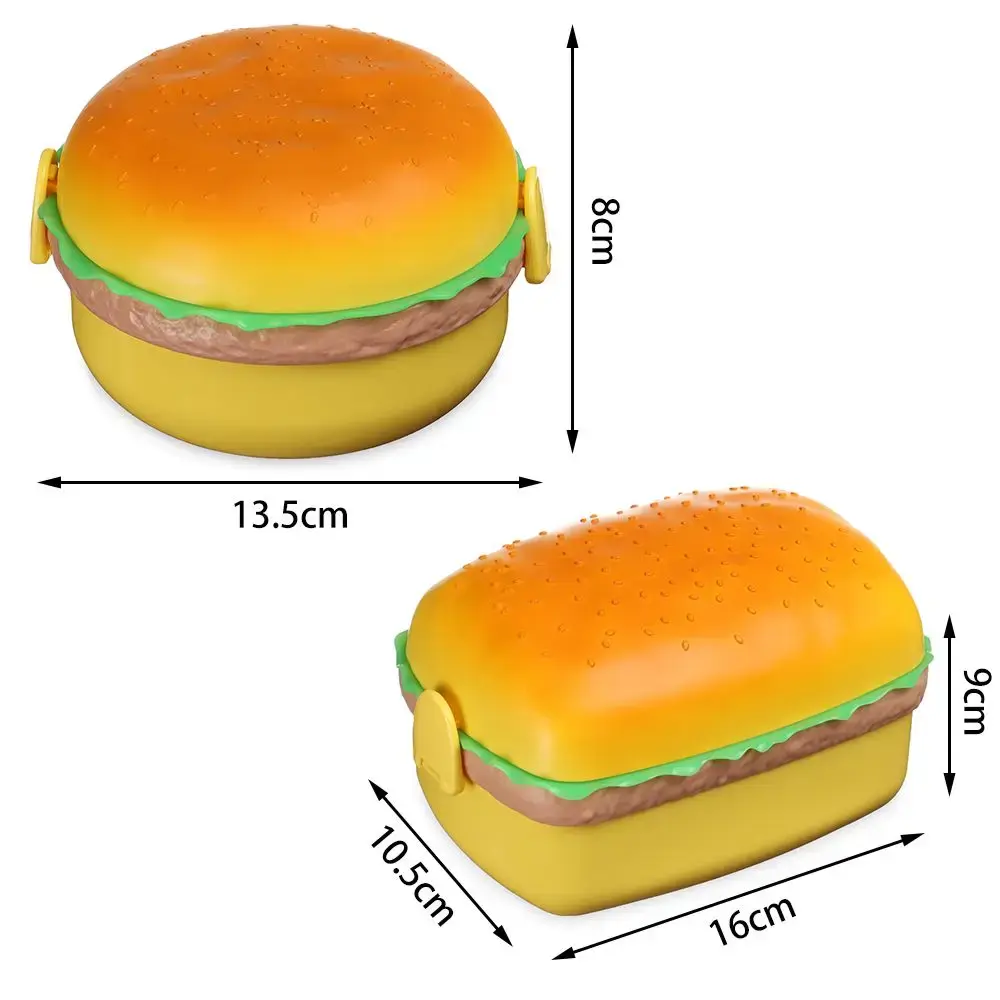 Hamburger Lunch Box Double Tier Cute Burger Bento Box Microwave Children School Meal Food Container Fork Tableware Set Gifts