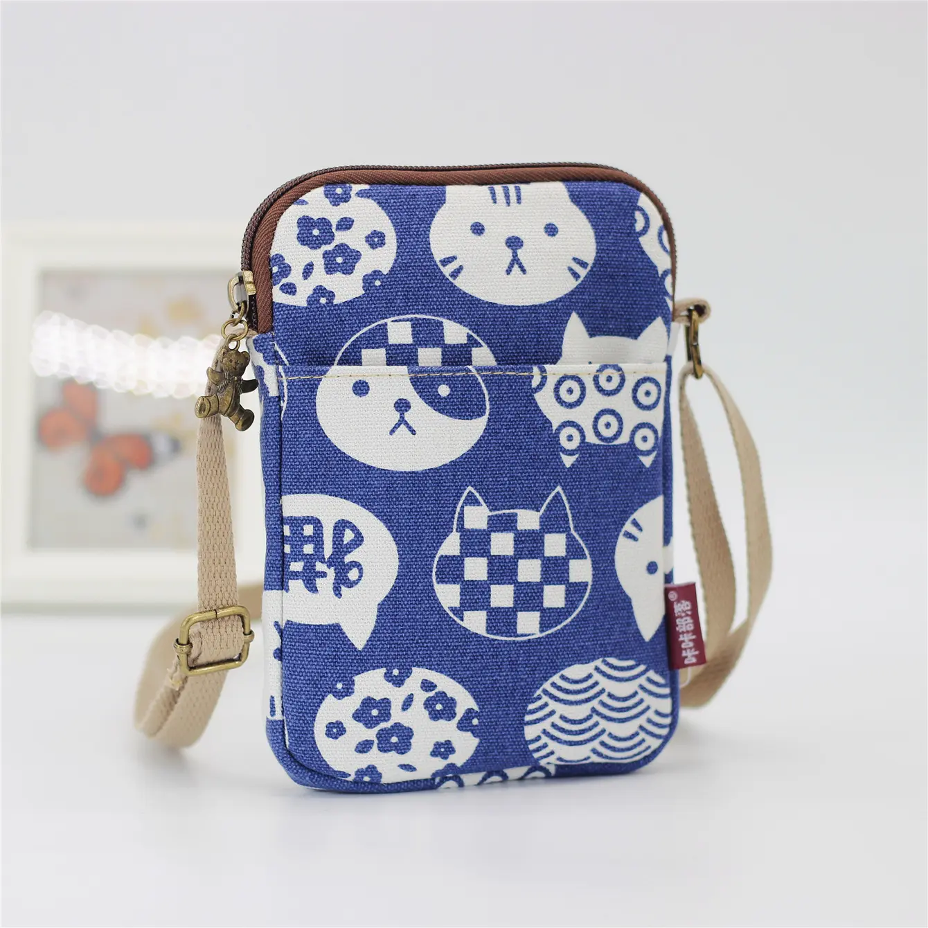 Cute Cat Animal Print Crossbody Bag Kawaii Canvas Phone Purse Small Shoulder Bag With Adjustable Strap Purses and Handbags