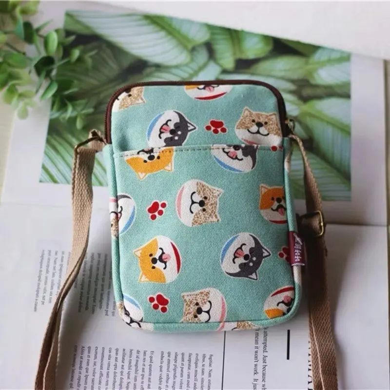 Cute Cat Animal Print Crossbody Bag Kawaii Canvas Phone Purse Small Shoulder Bag With Adjustable Strap Purses and Handbags