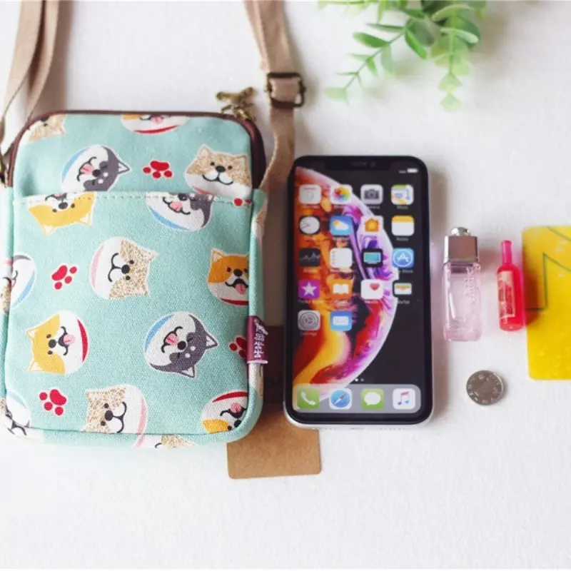 Cute Cat Animal Print Crossbody Bag Kawaii Canvas Phone Purse Small Shoulder Bag With Adjustable Strap Purses and Handbags
