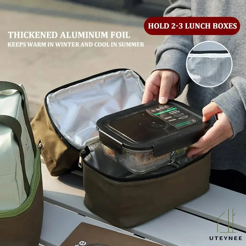 Large Capacity Waterproof Lunch Box Storage Bag Aluminum Foil Insulation for Work Student Double-layer Picnic Handle Bento Bag