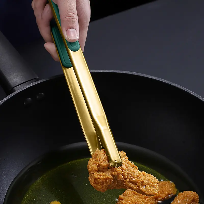 Gold Stainless Steel Food Tongs Non-Slip Serving Tongs For BBQ Meat Salad Bread Kitchen Accessories Cooking Utensils