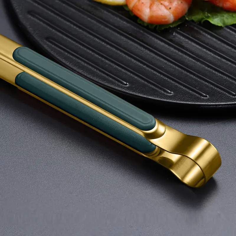 Gold Stainless Steel Food Tongs Non-Slip Serving Tongs For BBQ Meat Salad Bread Kitchen Accessories Cooking Utensils