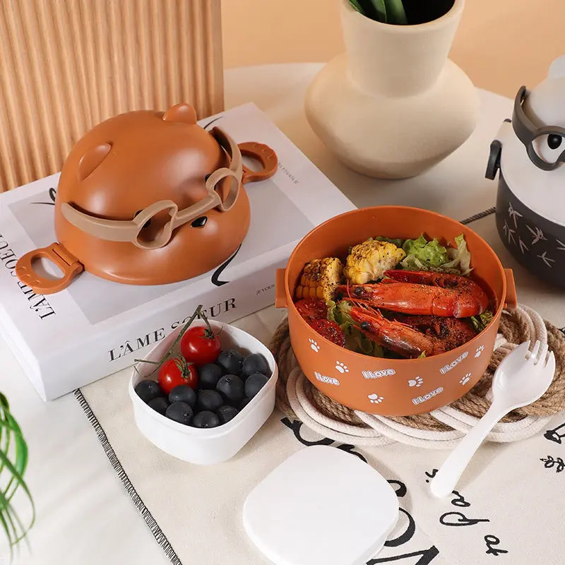 Single Layer Bear Design Japanese Bento Lunch Box Multi-Compartment Portable Large Capacity with Spoon Office Workers Students‌