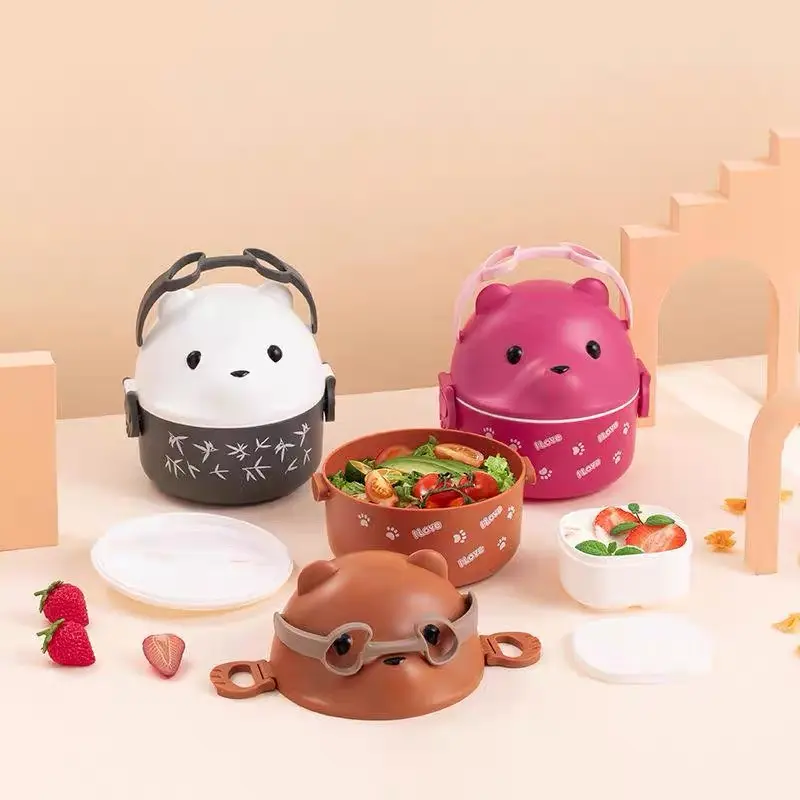 Single Layer Bear Design Japanese Bento Lunch Box Multi-Compartment Portable Large Capacity with Spoon Office Workers Students‌