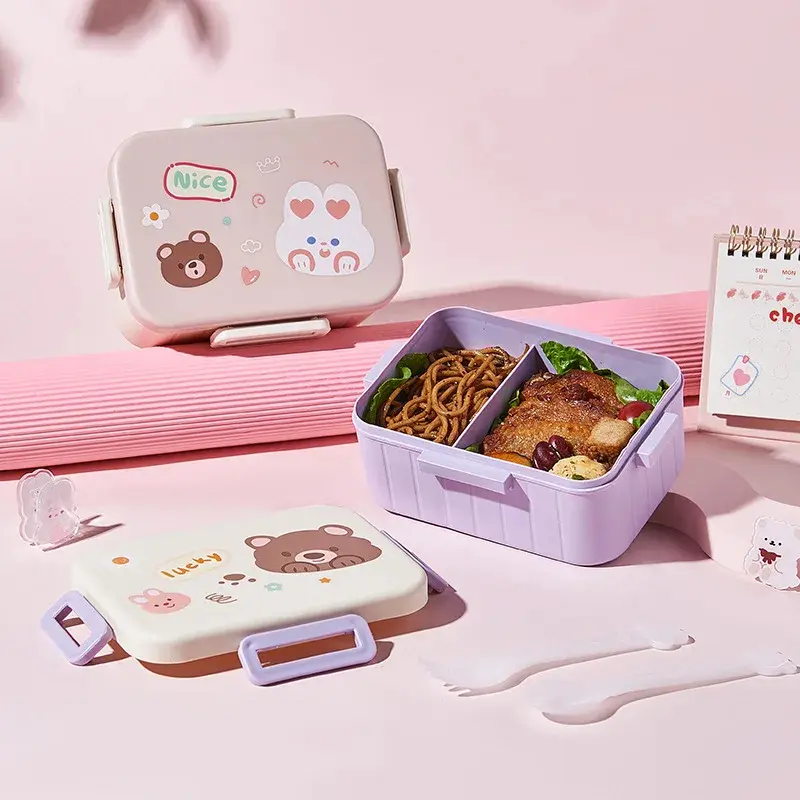 Cute Bento Lunch Box School Heater Portable Plastic Lunch Container For Kids Girls Bread Sandwich Food Warmer Compartments