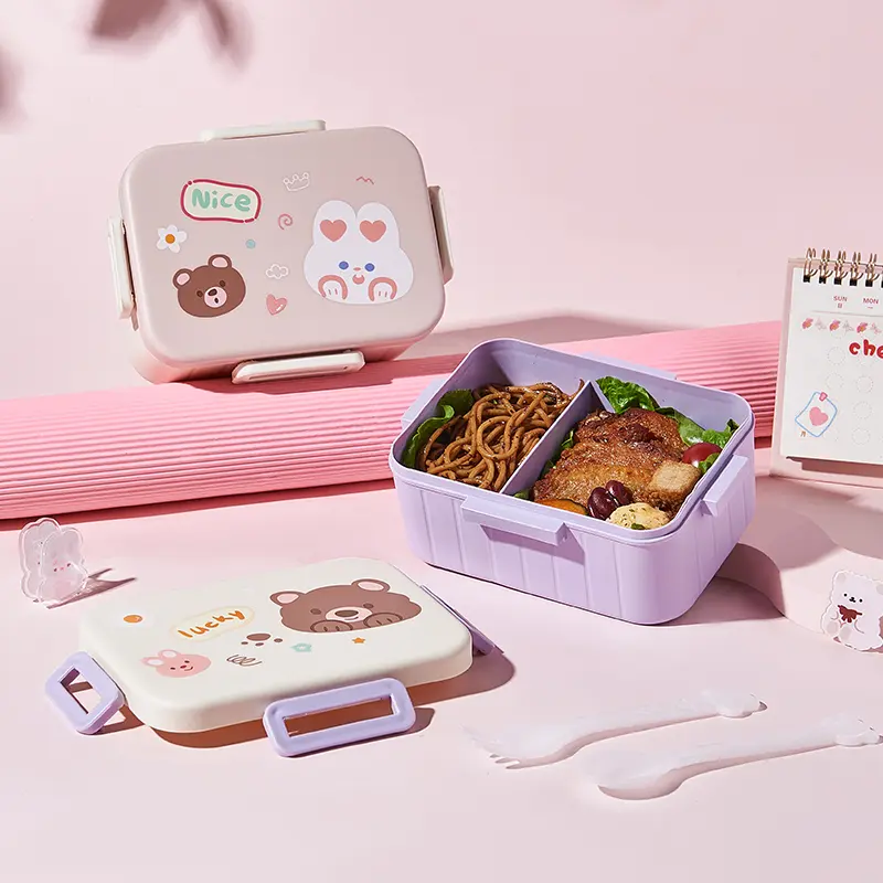 Cute Bento Lunch Box School Heater Portable Plastic Lunch Container For Kids Girls Bread Sandwich Food Warmer Compartments