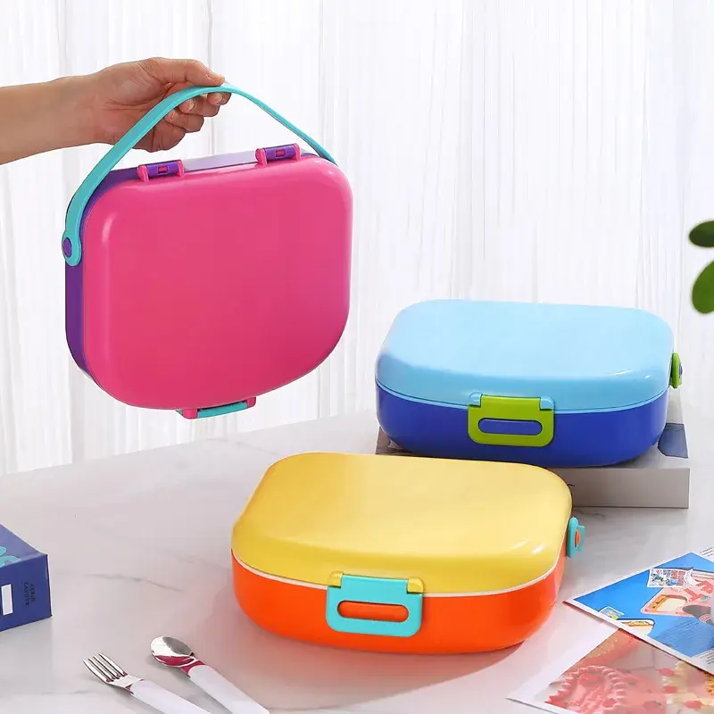 Portable Bento with Fork and Spoon Lunch Box, Leakproof Plastic Food Container, Outdoor Camping Child Lunch Box, School Kids