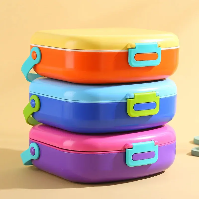 Portable Bento with Fork and Spoon Lunch Box, Leakproof Plastic Food Container, Outdoor Camping Child Lunch Box, School Kids