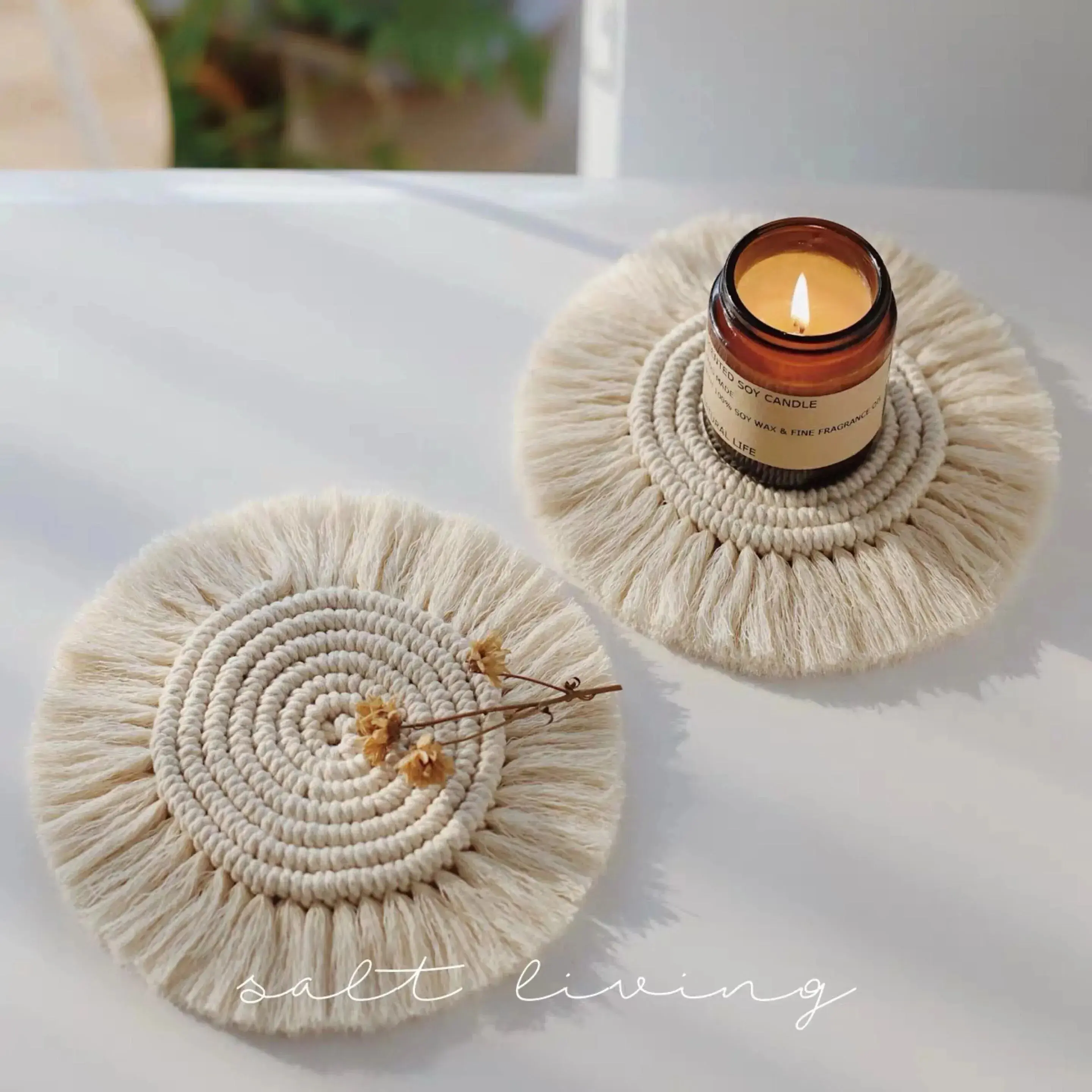 Round Cotton Braid Coaster Tassel Placemat Handmade Macrame Cup Cushion Bohemia Style Non-slip Cup Mat Coffee Pad Table Decor