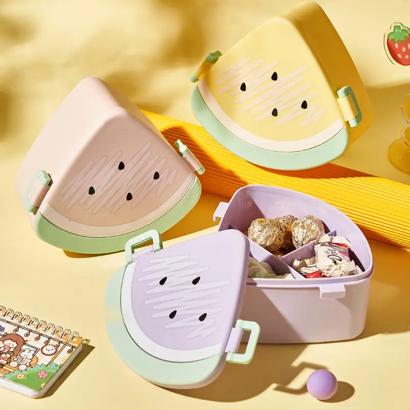 Cartoon Bento Lunch Box for Kids, Leakproof Lunch Fruit Container for Girls, Boys, Toddlers with 3 Compartments, Microwave Safe