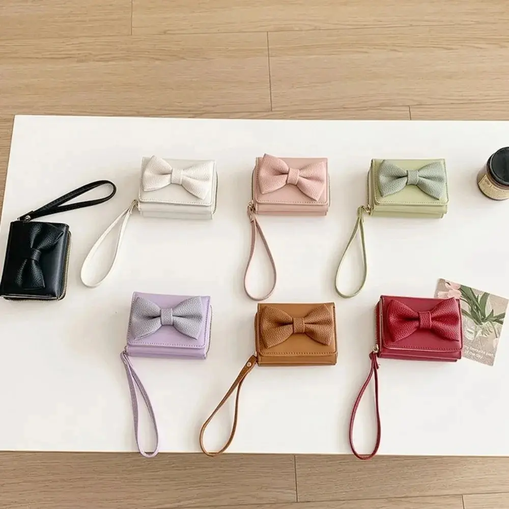 Fashion Wallets Girls Cute Bow Small Wallet Aesthetic Card Holder Classic Three Fold Purse For Women Student Simple Coin Pouch