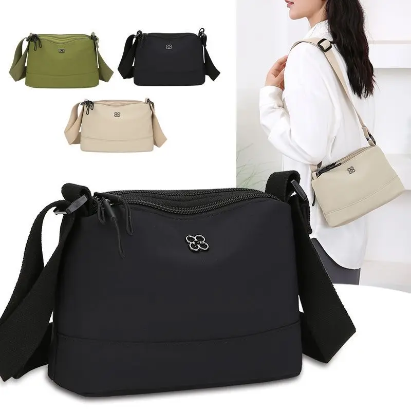 Newest Soft Nylon Cloth Women Shoulder Bag Multiple Pockets Casual Style Handbag Solid Color Crossbody Bags Girls