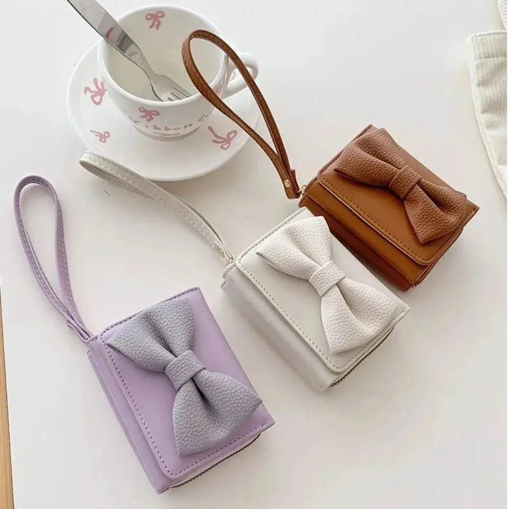Fashion Wallets Girls Cute Bow Small Wallet Aesthetic Card Holder Classic Three Fold Purse For Women Student Simple Coin Pouch