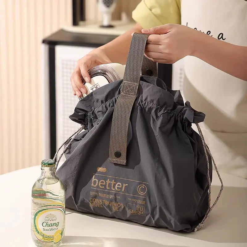Japanese Drawstring Insulated Lunch Bag Portable Travel Picnic Storage Handbag Waterproof Foldable Large Capacity Shopping Bag