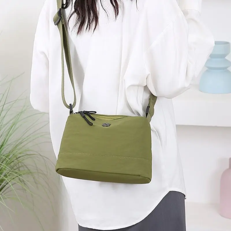 Newest Soft Nylon Cloth Women Shoulder Bag Multiple Pockets Casual Style Handbag Solid Color Crossbody Bags Girls