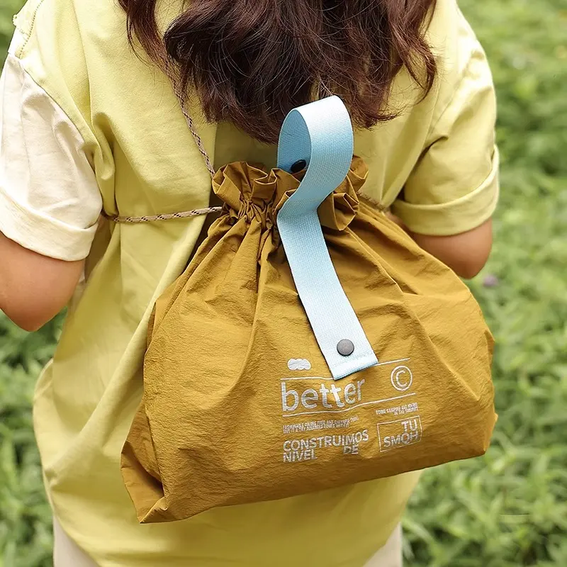 Japanese Drawstring Insulated Lunch Bag Portable Travel Picnic Storage Handbag Waterproof Foldable Large Capacity Shopping Bag