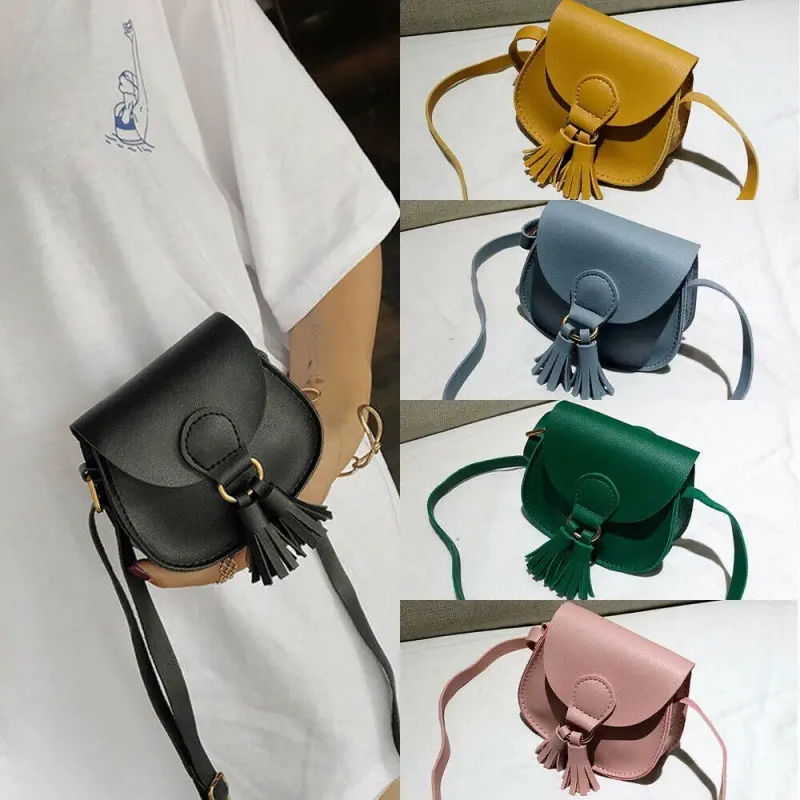 Cute Princess Accessories Kids Coin Purse Handbags Cute Girls Baby Tassel Crossbody Bags PU Leather Children Small Shoulder Bag