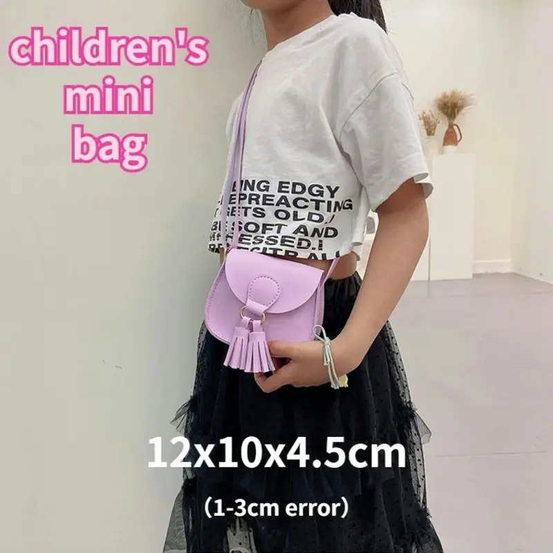 Cute Princess Accessories Kids Coin Purse Handbags Cute Girls Baby Tassel Crossbody Bags PU Leather Children Small Shoulder Bag