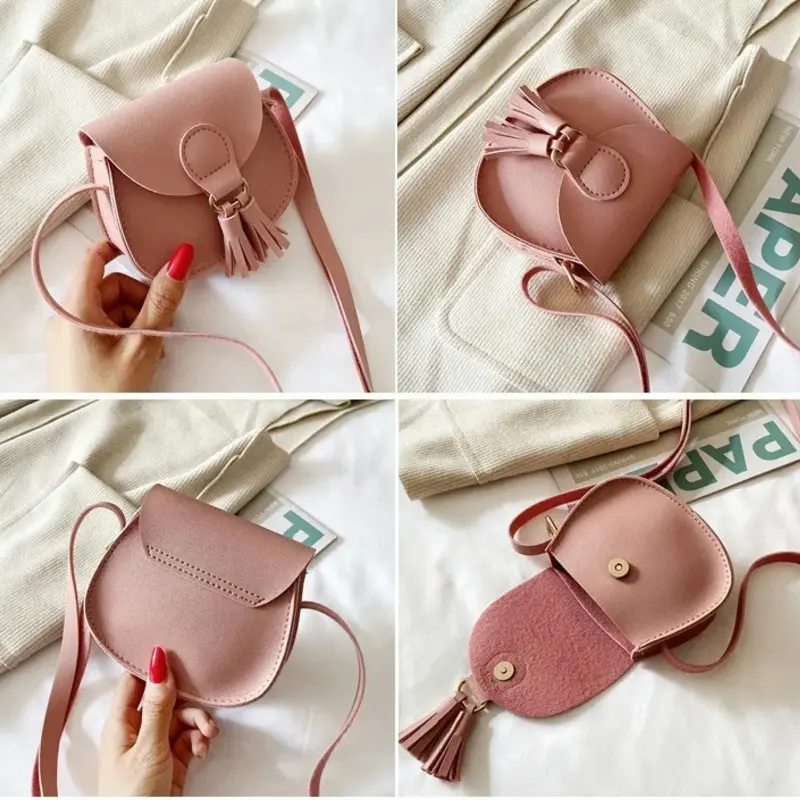 Cute Princess Accessories Kids Coin Purse Handbags Cute Girls Baby Tassel Crossbody Bags PU Leather Children Small Shoulder Bag