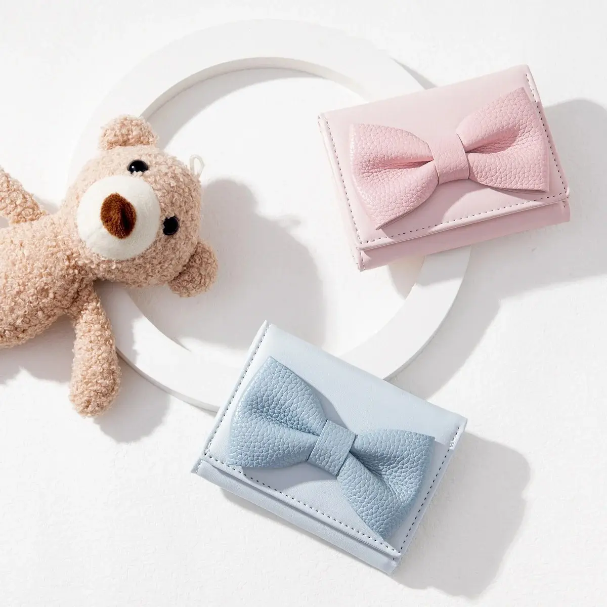 Women Wallet Foldable Portable Ladies Short Coin Purses Cute Bow Clutch Bag PU Leather Girls Gift Female Card Holder Purse