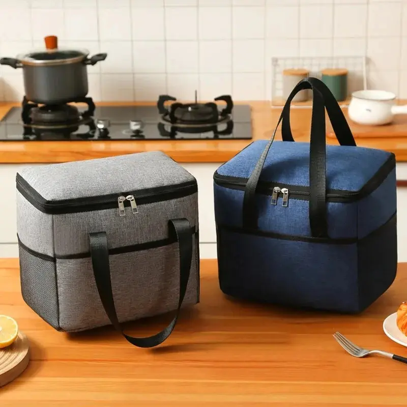 Picnic Bag Thermal Insulation Large Capacity Lunch Food Storage Bag Outside Pocket Oxford Cloth Waterproof Lunch Box Bags Tote