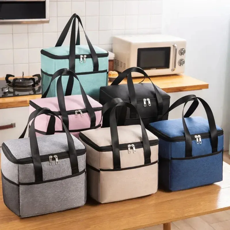 Picnic Bag Thermal Insulation Large Capacity Lunch Food Storage Bag Outside Pocket Oxford Cloth Waterproof Lunch Box Bags Tote