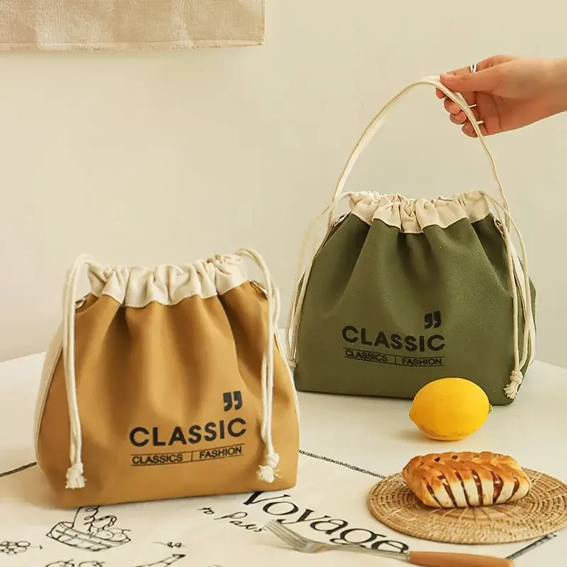 Lunch Bag Corduroy Canvas Lunch Box Drawstring Picnic Tote Eco Cotton Cloth Small Handbag Dinner Container Food Storage Bags