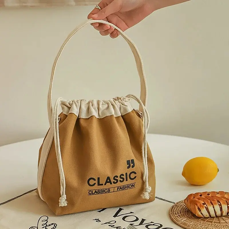 Lunch Bag Corduroy Canvas Lunch Box Drawstring Picnic Tote Eco Cotton Cloth Small Handbag Dinner Container Food Storage Bags