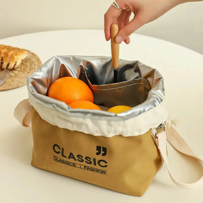 Lunch Bag Corduroy Canvas Lunch Box Drawstring Picnic Tote Eco Cotton Cloth Small Handbag Dinner Container Food Storage Bags