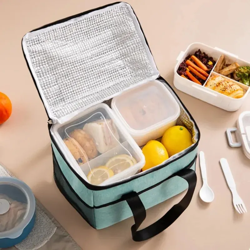 Picnic Bag Thermal Insulation Large Capacity Lunch Food Storage Bag Outside Pocket Oxford Cloth Waterproof Lunch Box Bags Tote