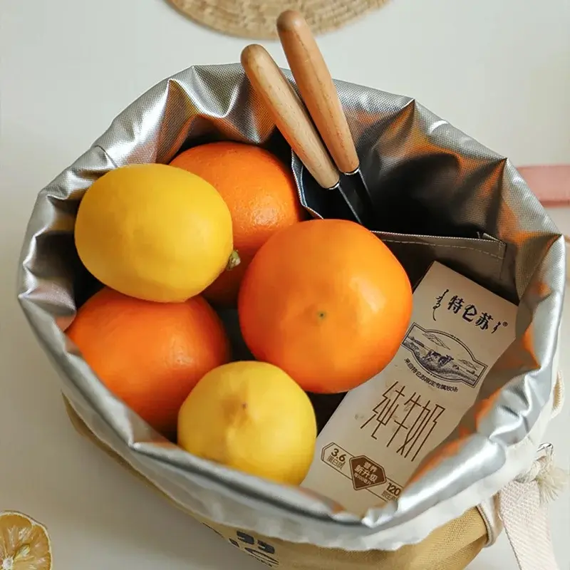 Lunch Bag Corduroy Canvas Lunch Box Drawstring Picnic Tote Eco Cotton Cloth Small Handbag Dinner Container Food Storage Bags