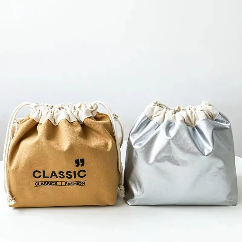 Lunch Bag Corduroy Canvas Lunch Box Drawstring Picnic Tote Eco Cotton Cloth Small Handbag Dinner Container Food Storage Bags