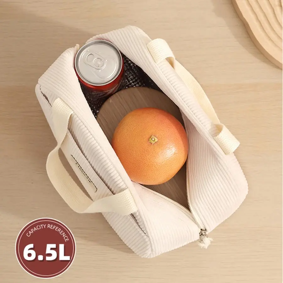 Corduroy Lunch Bag Thermal Insulation Lunch Box Storage Handbag Multifunctional Kid School Cooler Bag Picnic FoodPouch