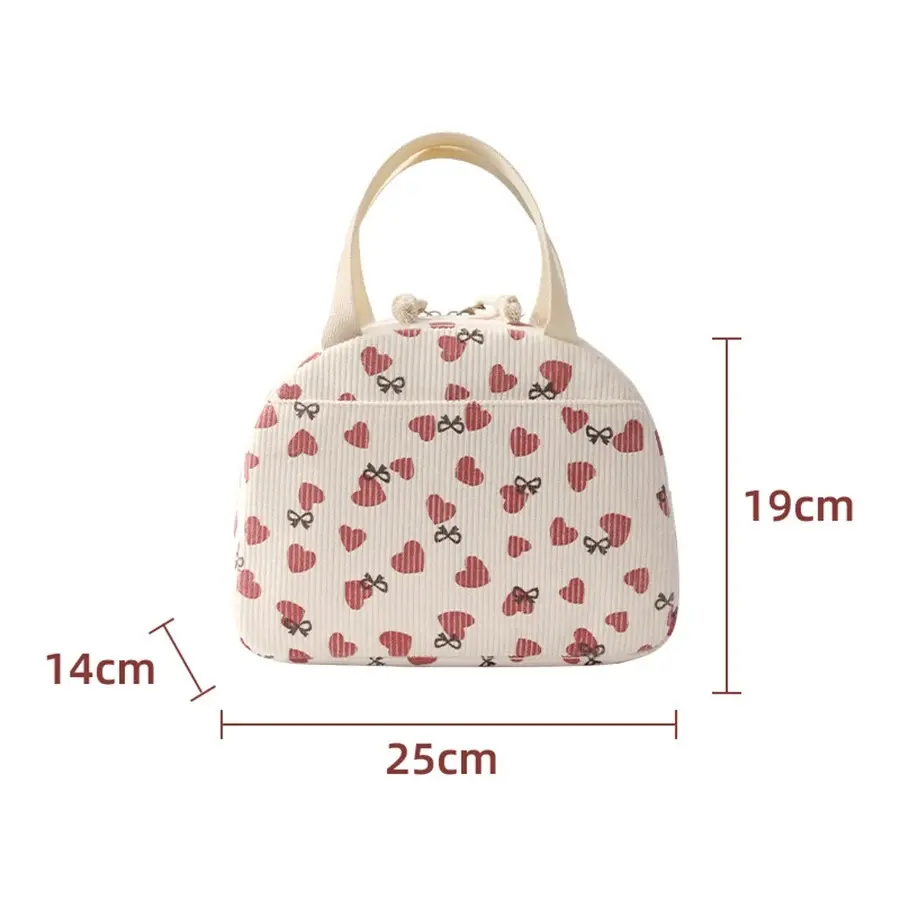 Corduroy Lunch Bag Thermal Insulation Lunch Box Storage Handbag Multifunctional Kid School Cooler Bag Picnic FoodPouch