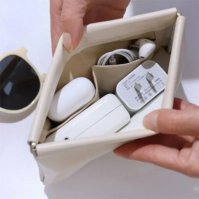 PU Leather Simple Mini Lipstick Makeup Storage Bag Women Square Small Cosmetic Pouch Portable Make Up Key Organizer Bags