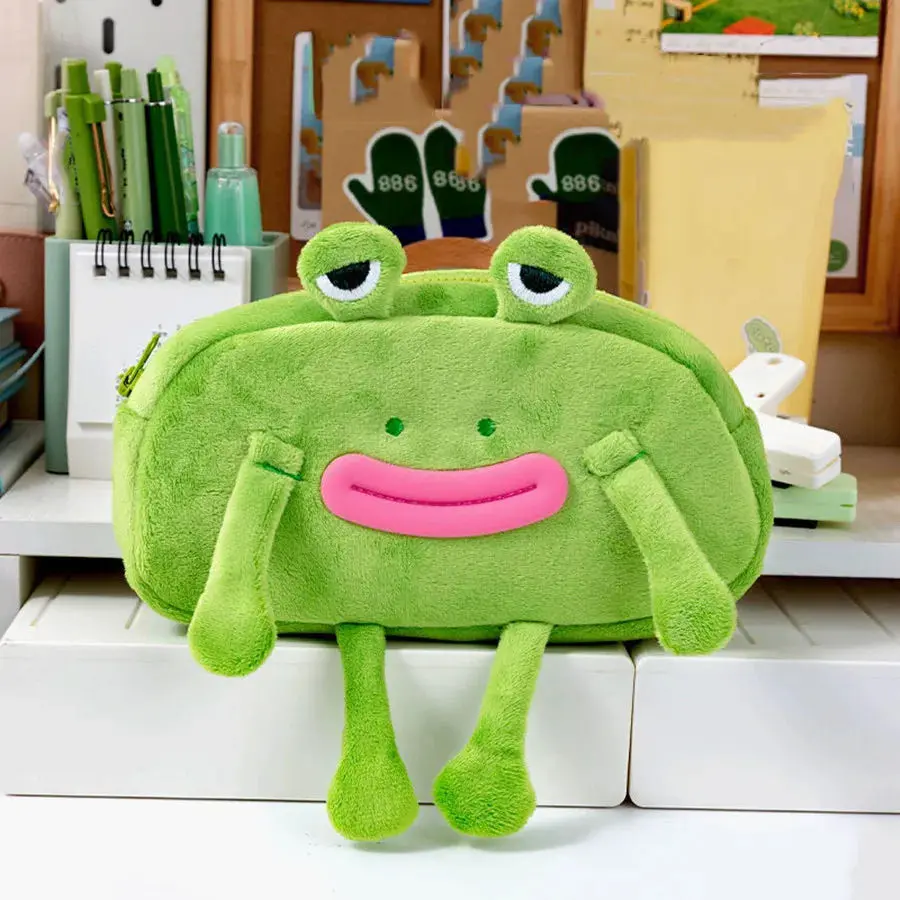 Desktop Organizer Big Mouth Frog Pen Bag Large Capacity Cosmetic Pouch Pencil Cases Plush Zipper Stationery Pouch School Office