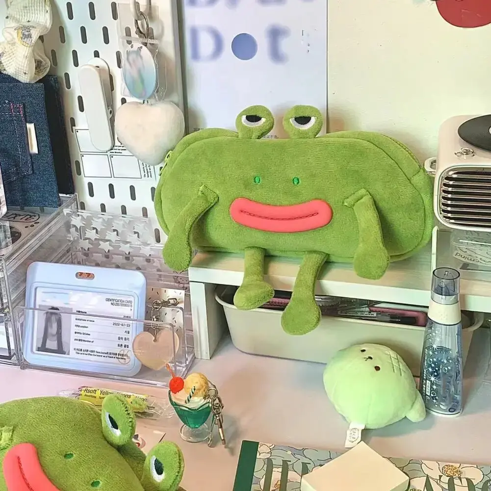 Desktop Organizer Big Mouth Frog Pen Bag Large Capacity Cosmetic Pouch Pencil Cases Plush Zipper Stationery Pouch School Office