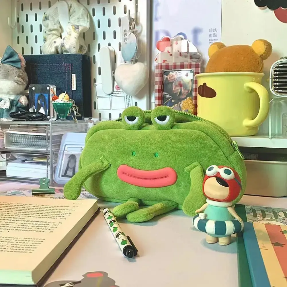 Desktop Organizer Big Mouth Frog Pen Bag Large Capacity Cosmetic Pouch Pencil Cases Plush Zipper Stationery Pouch School Office